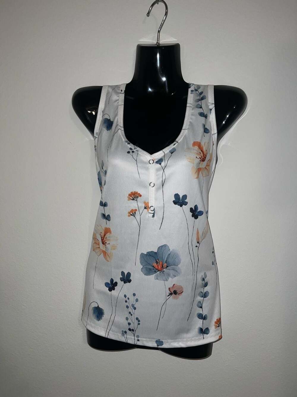 Shein V-Neck Fresh Floral Print Ribbed Sleeveless Tank Top